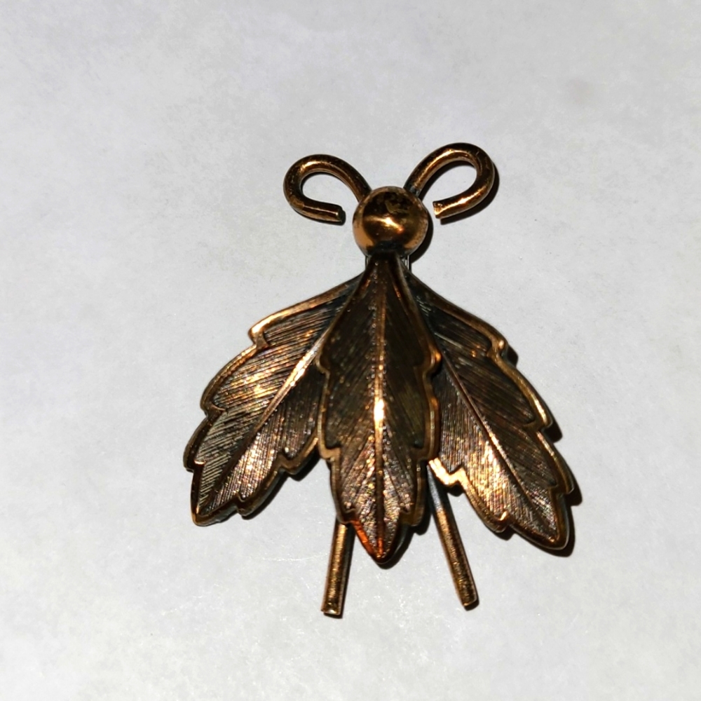 VTG Bell Trading Co Copper Art Deco Insect Brooch Bug Moth Fly Leaf Winged Pin